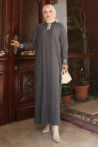 Knopf Detailed Strick Kleid Grau
