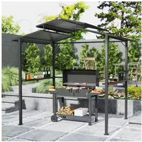 Outsunny Grillpavillon mit Doppelschichtdach, Seitenregalen, UV-Schutz, (wasserdicht Gartenpavillon, BBQ Pavillon), 250 x 160 x 250 cm, für Garten Party BBQ, Schwarz