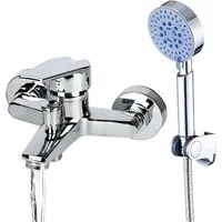 AKKEE Wannenarmatur Badewannenarmatur mit Handbrause Badewannen Amaturen Set 5 Funktionen Messing Duscharmatur Wasserhahn, Edelstahl, Chrom
