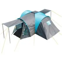 Skandika Kuppelzelt Hammerfest 6 Plus, Campingzelt mit Extra Vorraum, 2 m Stehhöhe, Personen: 6 (Schlafkabinen mit Moskitonetz und eingenähtem Zeltboden), Sonnendach an beiden Eingängen, 3000 mm Wassersäule, Familienzelt