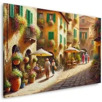 Artedinoi Leinwandbild Italien Toskana malerische Gasse mit Blumen und Café Wandbild XL Wandd