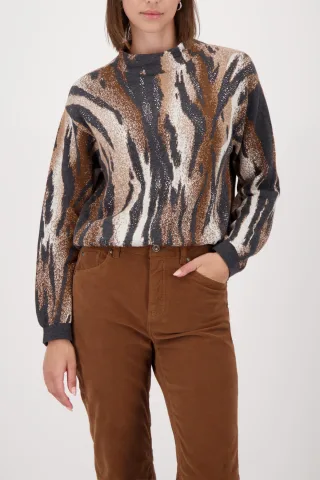 monari - Strickpullover mit Tigermuster anthra gemustert - Gr. - 40
