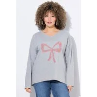 Ulla Popken Sweatshirt Sweatshirt Schleife Oversized V-Ausschnitt Langarm