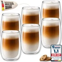 LAPRESO Cappuccinotasse Doppelwandig Thermogläser Kaffeegläser Set 250 ml, 6-tlg., Borosilikatglas, 6er Set