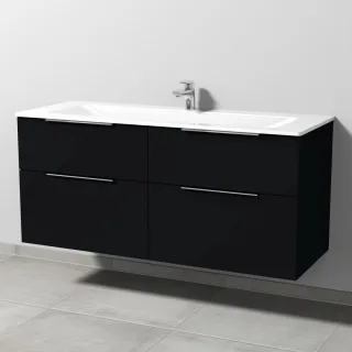 Sanipa 3way Glas-Set Glas-Waschtisch und Unterbau mit 4 Auszügen, Schwarz-Matt UF20708