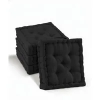 Beautissu Stuhlkissen 4er Set Bodenkissen Sitzkissen Mila, 50x50cm, Schwarz, Matratzenkissen 10cm, 100% Baumwolle Stuhlkissen Indoor & Outdoor