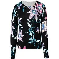 Passioni Strickpullover in schwarz mit blauen Lillien