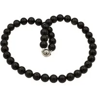 Bella Carina Perlenkette Edelstein Kette mit Onyx Perlen 10 mm Magnetverschluss, Obsidian Perlen