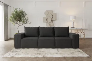 Sofa Designersofa ESTELLE 3-Sitzer mit Schlaffunktion in Stoff Poso Schwarz
