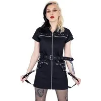 Chemical Black Minikleid Oakleigh Biker Dress Gothic Nieten Riemen D-Ringe Strapsen