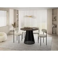 WFL GROUP Esstisch Naro Black ausziehbar rund mit schwarzen Lamellen, Metallbeinen (MADE IN EU, erhältlich in 2 Größen – 100/120 cm, ausziehbar auf 180/200 cm), platzsparender Tisch mit Lamellen für Küche, Esszimmer oder Wohnzimmer