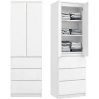Home Collective Kleiderschrank Garderobenschrank Mehrzweckschrank Schrank platzsparend & vielseitig (50x40x180,5 cm (BxTxH), ideal für Schlafzimmer Flur & Arbeitszimmer) mit 2 Türig 3 Einlegeböden & 3 Schubladen in weiß