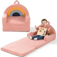 Insma Kindersofa 2-in-1 Kinder Schlafsofa Spielsofa Sofabett Klappbar, Kindersessel Spielcouch mit Regenbogen-Design, 120×50×41cm, Maximale Tragfähigkeit 45 kg