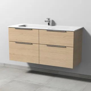 Sanipa 3way Keramik-Set Design Keramik-Waschtisch und Unterbau mit 4 Auszügen, Eiche-Nordic UM48248