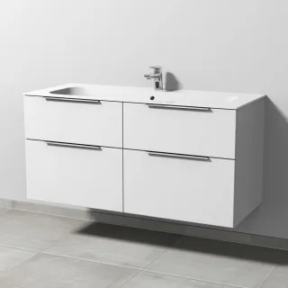 Sanipa 3way Keramik-Set Finion Keramik-Waschtisch und Unterbau mit 4 Auszügen, Weiß-Soft UM40243
