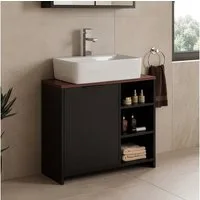 en.casa Waschbeckenunterschrank »Trond« mit Siphonausschnitt 60x66x30 cm Schwarz/Walnussoptik
