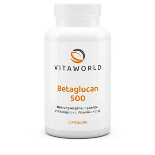 Vitaworld Betaglucan 500 | 90 Kapseln | mit Zink | aus Reinzuchthefe | vegan