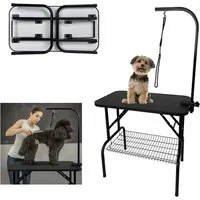 FIVMEN Hundeschermaschine Trimmtisch für Hunde, Hundepflegetisch, Tierpflegetisch, Schwarz, Edelstahl Klappbar Höhenverstellbar Schwarz