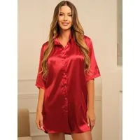 Orchibelle Nachthemd Elegantes Nachtkleid mit Knopfleiste – Satin Sleepshirt Damen Lockeres Loungewear-Shirt für Zuhause – Sexy Nachtwäsche