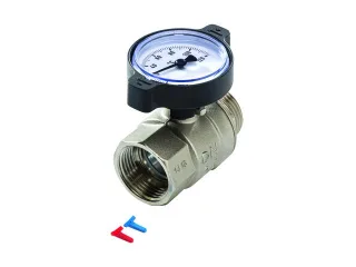 Tece floor Kugelhahn m. Thermometer, 1" Clips rot/blau, Rp 1" x R 1" u. Flachd., 77381008 77381008
