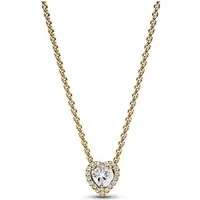 Pandora Kette mit Anhänger PANDORA Damenkette mit Halo Herzanhänger, Zirkonia, IP Gold