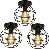 ZMH Deckenleuchte Wohnzimmer E27 Schwarz Lampenschirm Vintage Deckenlampe Flur, Einfache Installation, ohne Leuchtmittel, Treppenhauslampe Retro Deckenbeleuchtung für Küche & Schlafzimmer