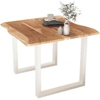 Liadomo Baumkantentisch Hugo, Baumkantentisch, Esstisch, Massivholztisch, Esszimmertisch, mit Esstischplatte aus Akazie und Metallgestell in U-Form