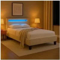 IDIMEX Polsterbett LASHIO, Bett 120x200 cm mit LED Beleuchtung im Kopfteil Stoffbezug Samt creme