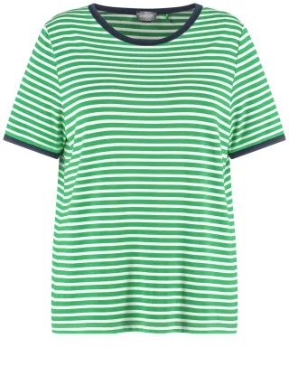 SAMOON - Ringelshirt mit Kontrast-Paspeln green fern ringel - Gr. - 46