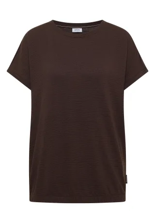 CECIL - T-Shirt mit Rundhals und Struktur brown cacao - Gr. - L