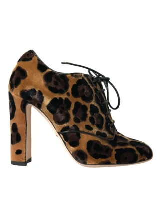 Samt Schnür-Booties mit Leopardendruck