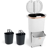 COSTWAY Mülleimer, Küche 3 Fächer Mülltrennsystem mit Doppeldeckel Tretmülleimer 38L