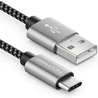 deleyCON 1m USB-C Kabel Nylon Ladekabel Datenkabel USB Typ C Handy Smartphone USB-Kabel