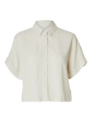 Selected - Cropped Kurzarmhemd beige/grau - Gr. - 36