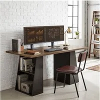 HOMCOM Schreibtisch Computertisch, Arbeitstisch mit Metallrahmen, Home Office (nicht anwendbar, 1-St., 1 Tisch), für Home Office und Arbeitszimmer, Braun, Schwarz