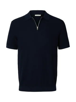 SELECTED MEN - SLMCRAN SS KNIT STRUCTURE ZIP POLO NOOS Navy Blazer - Gr. - S