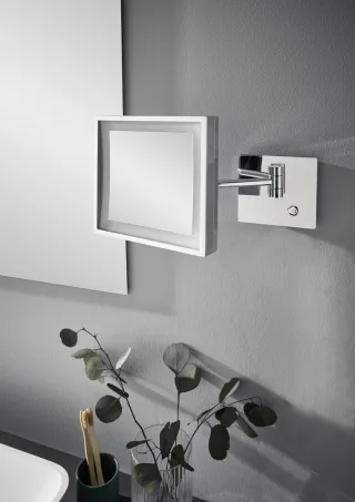 emco LED-Kosmetikspiegel pure 1-armig, 3-fach, eckig, Direktanschluss 203x 203 mm, chrom, 109406011 109406011