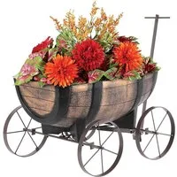 PROREGAL® Blumentopf Pflanzenwagen Whiskyfass, Maße 41x29x19cm, Blumenwagen auf Rädern