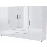 Vladon Highboard Nora (Anrichte mit 2 Schubladen, und 4 Türen mit insgesamt 8 Fächer dahinter), Weiß matt/Weiß Hochglanz (166,5 x 106,5 x 35 cm)