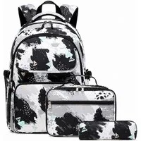 MOPUEA Schulrucksack 3 Stück Schulrucksack-Set Schultasche Teenager Turnbeutel (Große Kapazität Mit Praktischer Aufteilung, 3-tlg., Angenehmer Und Ergonomischer Tragekomfort), 3 Teilig Schule Rucksack mit Lunchpaket Tasche und Federmäppchen