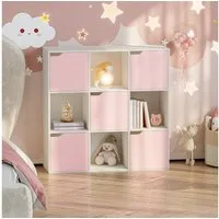 en.casa Kinderregal, »Ljunshund« mit 9 Fächern Würfel 90x90x30 cm Weiß/Rosa
