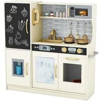 KOMFOTTEU Spielküche Kinderküche, mit Mikrowellen, Backofen, Wasserbecken, Kreidetafel & Eismaschine