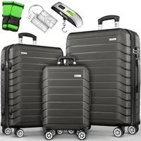 tillvex Trolleyset tillvex® Reisekoffer Set Koffer Hartschale Trolley Kofferset Tasche, (TSA Schloss Rollkoffer S-M-L-XL, 3 tlg., 4 Rollen Trolley Gepäck Koffer), Reisekoffer Set 3-TLG. + Gepäckwaage, 6X Gurte & 3X Anhänger Kofferset