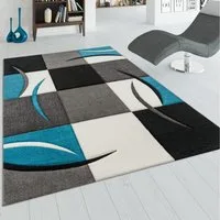 KADIMA DESIGN Teppich Karo Wohnzimmer 100% Polypropylen schmutzabweisend Teppich Kurzflor, Rechteckig, Höhe: 16 mm, Florhöhe: 12 mm, 100% Polypropylen, Rechteckig, 80x150cm, Türkis