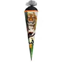 Roth Schultüte Tiger, 85 cm, eckig, mit schwarzem Tüllverschluss, Zuckertüte für Schulanfang