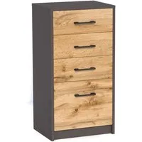 Home Collective Kommode mit 4 Schubladen mit matter Oberfläche, Kommode 45cm breit Holz (Schlafzimmer Wohnzimmer Flur Büro Organizer, Metallrollen mit Auszugsstopp), Schrank Kommode mit Schubladen Sideboard Highboard graphit Eiche