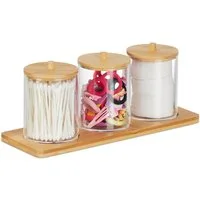 relaxdays Make-Up Organizer Wattestäbchenbehälter mit Tablett
