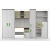 Deine Möbel 24 Jugendzimmer-Set MIKI Jugend-Schrankwand Jugendzimmer Jugendmöbel 5-teilig in Weiß, (Set, 5-tlg., 5-teiliges Möbelset für das Jugendzimmer), Schreibtisch, Schreibtisch Aufsatz, 2x Regal, Schrank