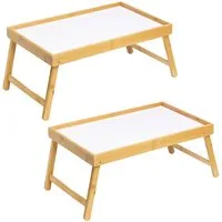 HAC24 Tabletttisch Betttablett Serviertablett fürs Frühstücks Frühstückstablett (2-St), Mit Klappbaren Beinen, 50 x 30 x 22 cm