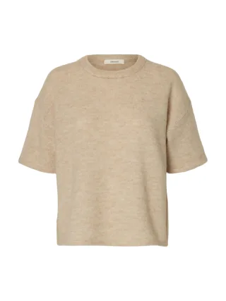 selected women - SLWLULU 2/4 KNIT O-NECK NOOS Birch - Gr. - S